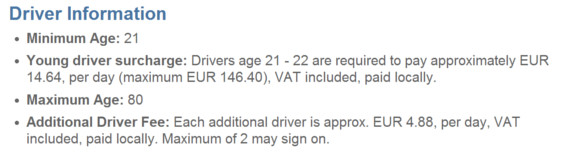 Under 25 Car Rental in Italy